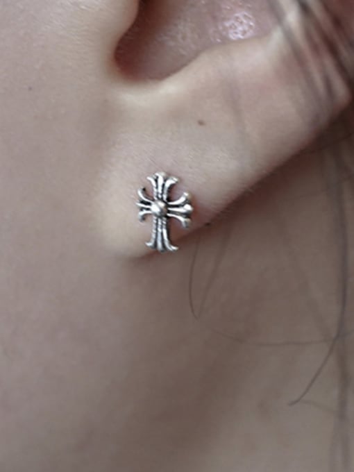 DAKA Retro style Little Cross Silver Stud Earrings 1