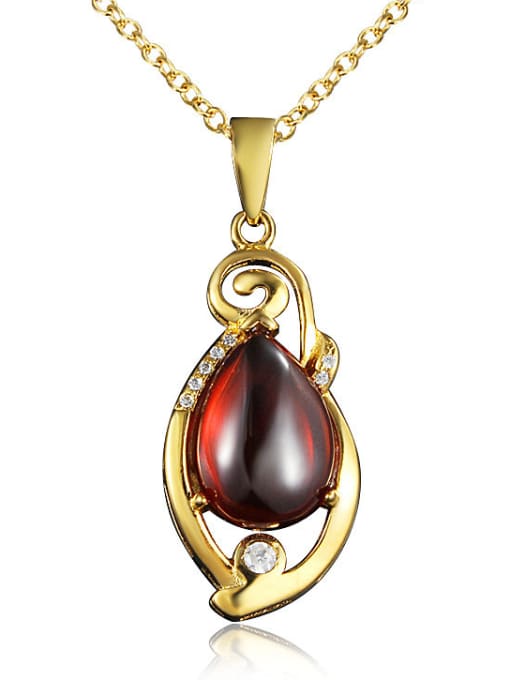 gold Red Water Drop Shaped 18K Gold Plated Opal Necklace
