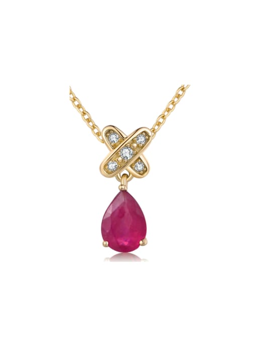 Ruby (Single Pendant) Water Drop 14 K Gold Plated Women Necklace