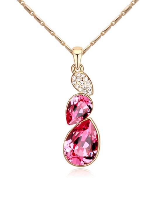 pink Exquisite Water Drop austrian Crystals Champagne Gold Plated Necklace