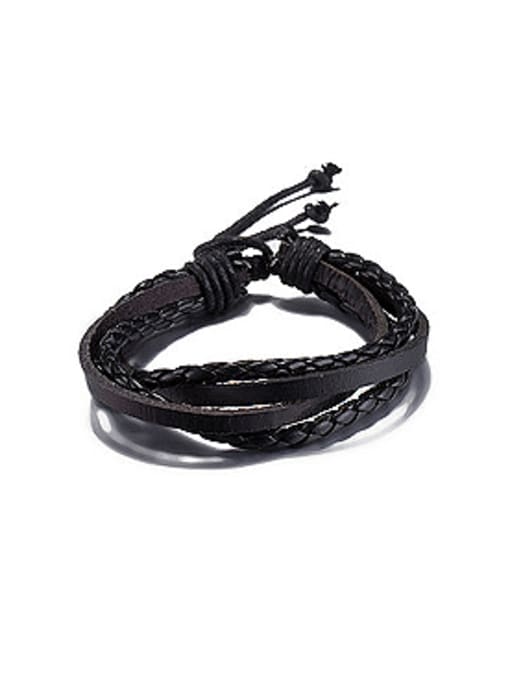 Black Retro style Artificial Leather Ropes Bracelet