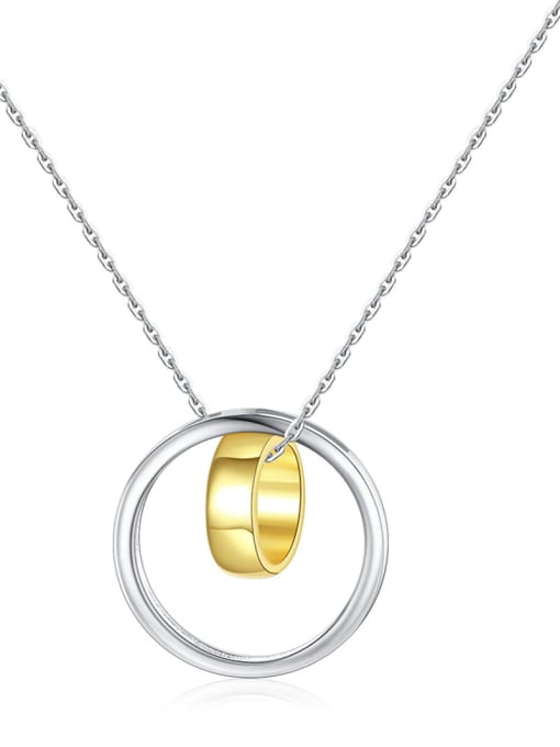 CCUI 925 Sterling Silver With Simple glossy double circle Pendants necklace 0