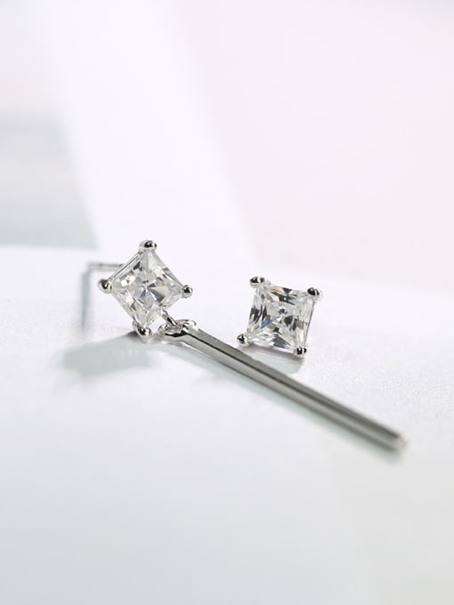 Peng Yuan Asymmetrical Shiny Square Zircon 925 Silver Stud Earrings 0