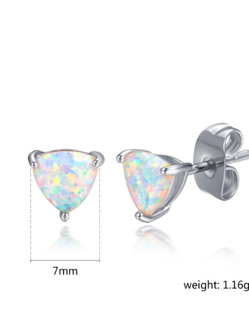 White Gold Plating White Gold Triangle Shaped White Blue Opal Stud Earrings