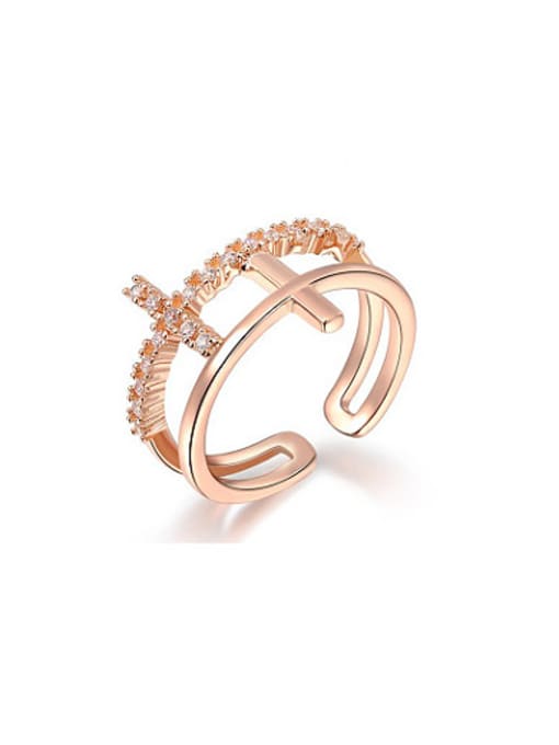 Rose Gold Open Design Double Cross Shaped AAA Zircon Ring