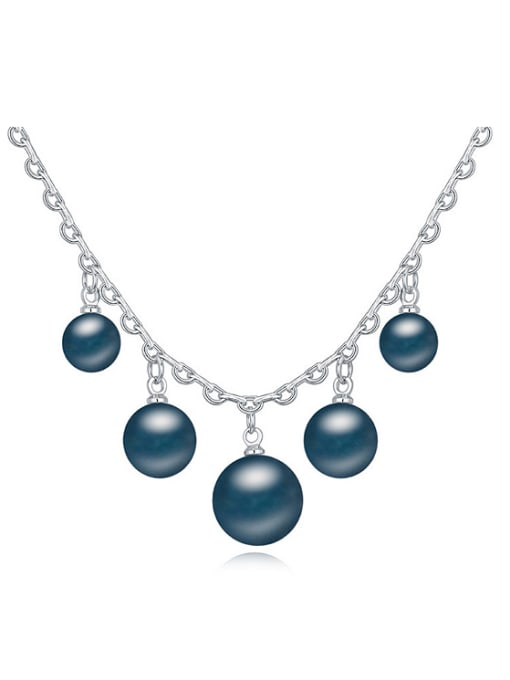 Deep Blue Simple Imitation Pearl Pendant Alloy Necklace