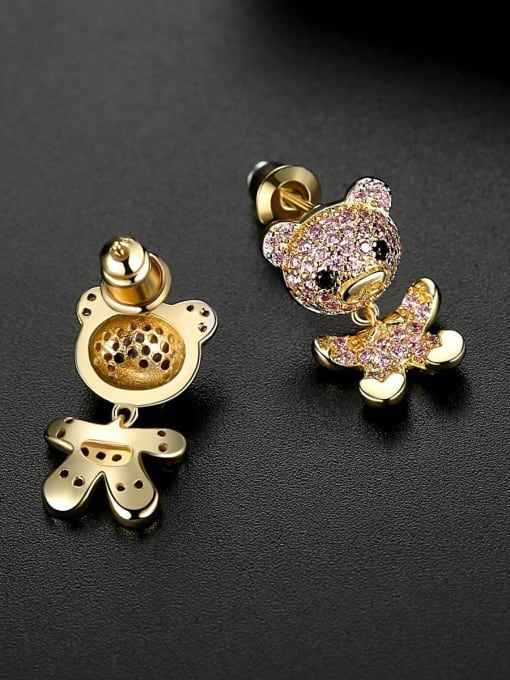 BLING SU Copper With Gold Plated Delicate Animal Bear Drop Earrings 2