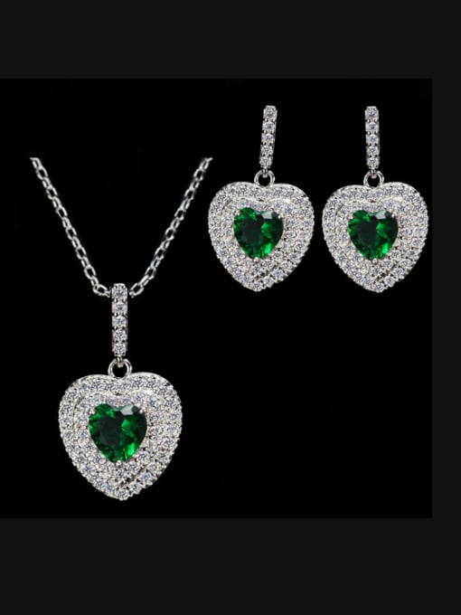 Green Heart Shaped Zircon earring Necklace Jewelry Set