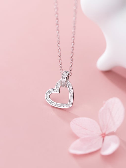 Rosh 925 Sterling Silver With Platinum Plated Simplistic Hollow Heart Necklaces