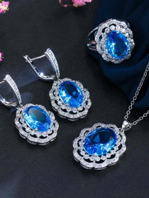 L.WIN Copper inlaid AAA Zircon Earrings Necklace 3 piece jewelry set 0