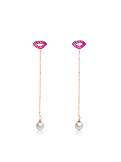 Open Sky Personalized Pink Lips Artificial Pearls Titanium Drop Earrings 0