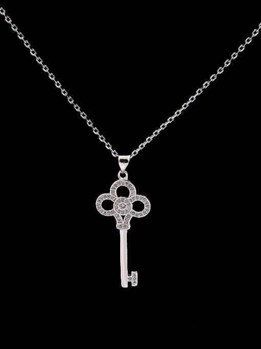 Silver White cz Flower Key Copper Necklace