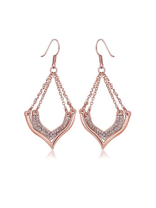 Rose Gold Rhinestones Heart-shaped Drop Earrings