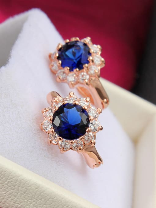 SANTIAGO Luxury Rose Gold Plated Blue Flower Shaped Clip Earrings 2