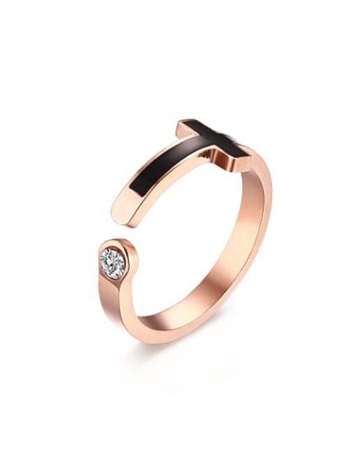 rose gold Elegant Open Design Cross Shaped Rhinestone Titanium Ring