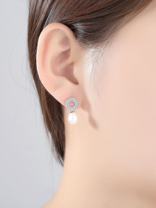 CCUI 925 Sterling Silver With Platinum Plated Simplistic Round Drop Earrings 1
