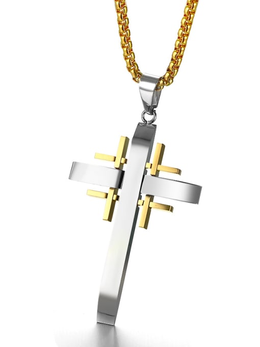 Golden Fashionable Double Color Design Cross Shaped Titanium Pendant