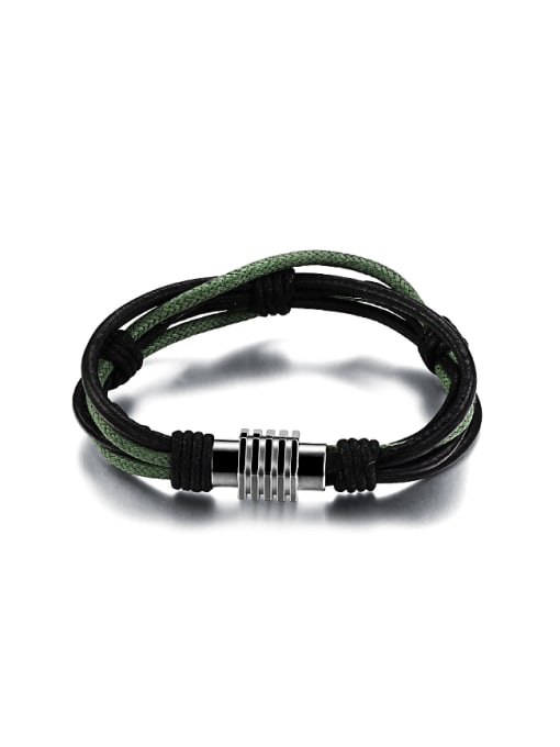 Open Sky Simple Green Braided Rope Woven PU Men Bracelet