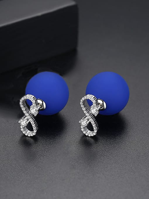 Deep Blue-T02D22 Copper With 18k Gold Plated Trendy Ball Stud Earrings