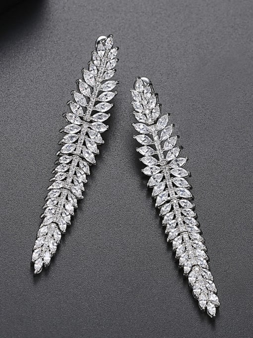 Platinum-t03i20 Copper With Cubic Zirconia Luxury Leaf Cluster Earrings