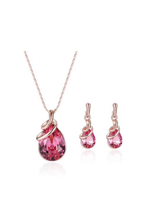 BESTIE 2018 Alloy Rose Gold Plated Fashion Water Drop shaped Artificial Stones Two Pieces Jewelry Set 0