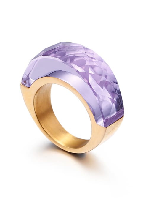 Violet Stainless Steel With Gold Plated Fashion Solitaire Rings