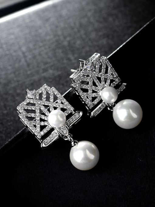 ALI micro-inlaid zircon square imitation pearl earrings 1