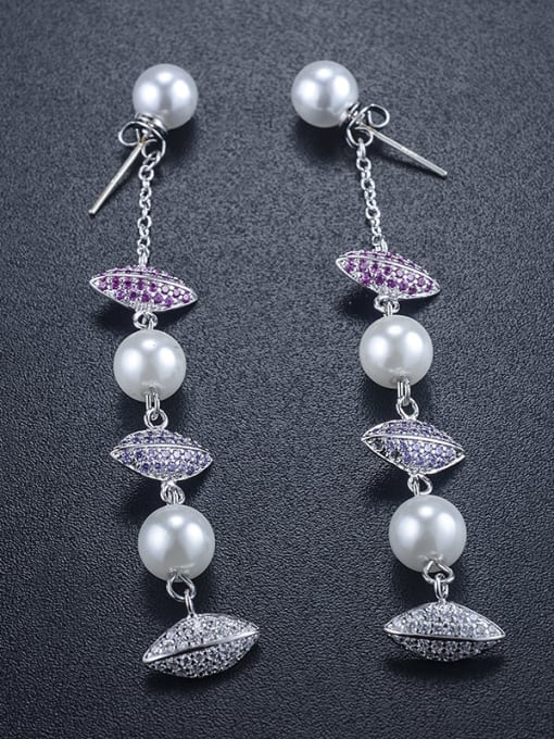 ALI Temperament long leaves pearl fringe micro-inlaid zircon earrings 1