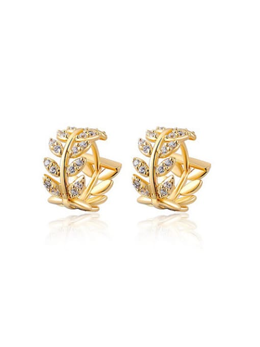 14K Gold Exquisite 14K Gold Plated Willow Leave Shaped Stud Earrings