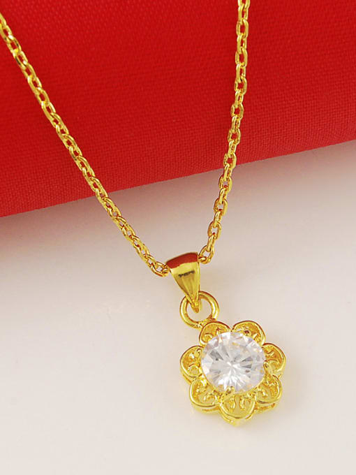 golden Fashionable 24K Gold Plated Flower Shaped Zircon Necklace