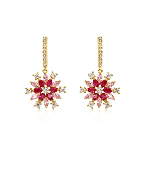 gold+red Copper With Cubic Zirconia Simplistic Flower Drop Earrings