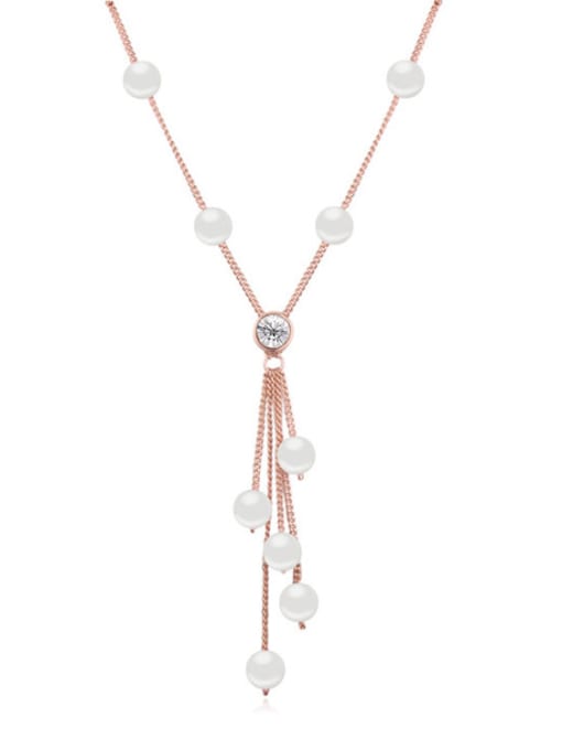 Rose Gold White Fashion Imitation Pearls-accented Alloy Necklace