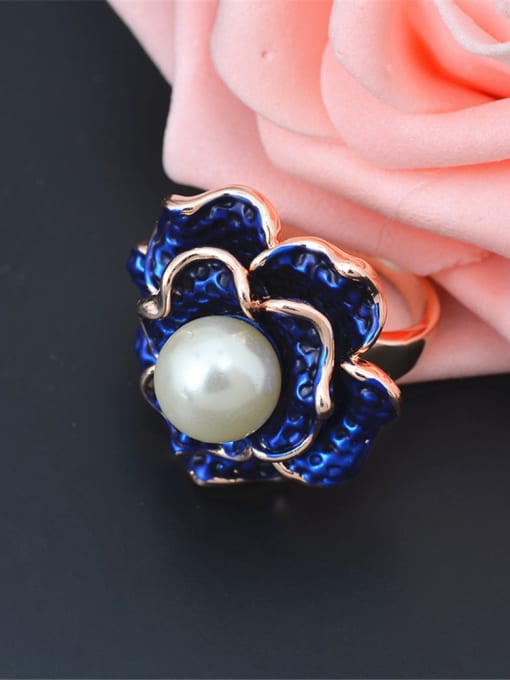 Wei Jia Fashion Exaggerated Blue Flower Artificial Pearl Alloy Ring 3