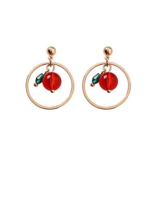 Girlhood Alloy With Rose Gold Plated Simplistic Round Cherry Drop Earrings 1