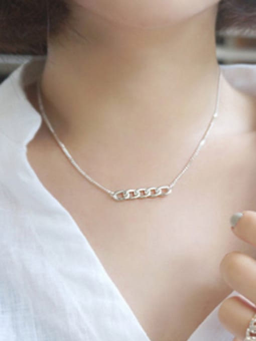 DAKA Simple Short Chain Pendant Silver Necklace 1