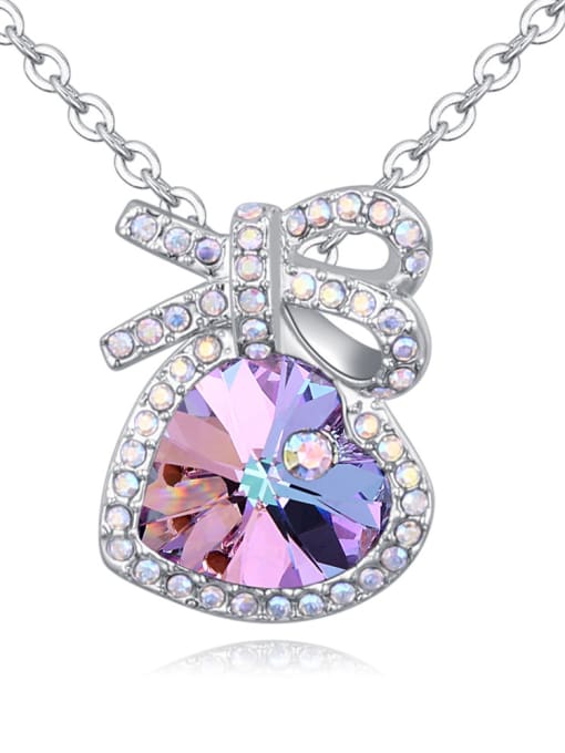 Purple Fashion Cubic austrian Crystals Bowknot Heart Pendant Alloy Necklace