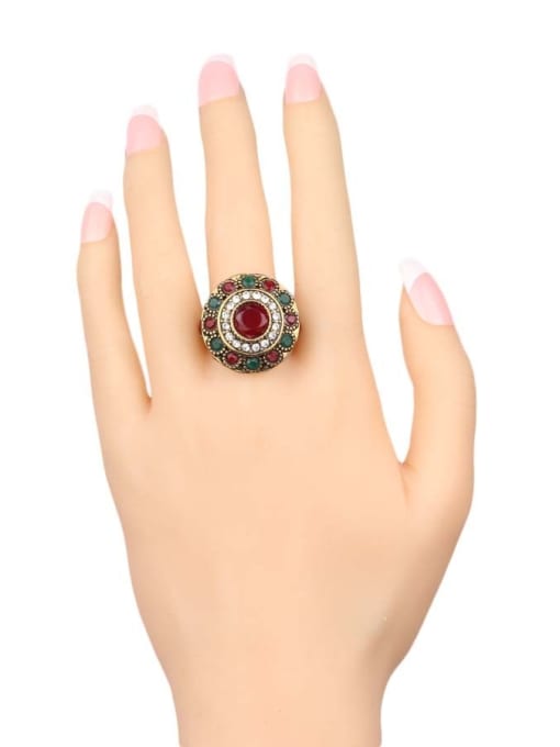 Gujin Retro style Resin stones White Crystals Round Alloy Ring 1
