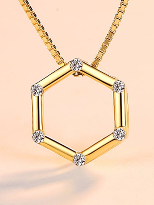 18K-Gold Sterling Silver with 3A zircon hexagonal Necklace
