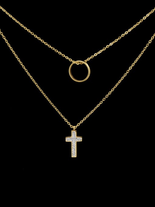 My Model Double Layer Cross Shaped Titanium Necklace 0