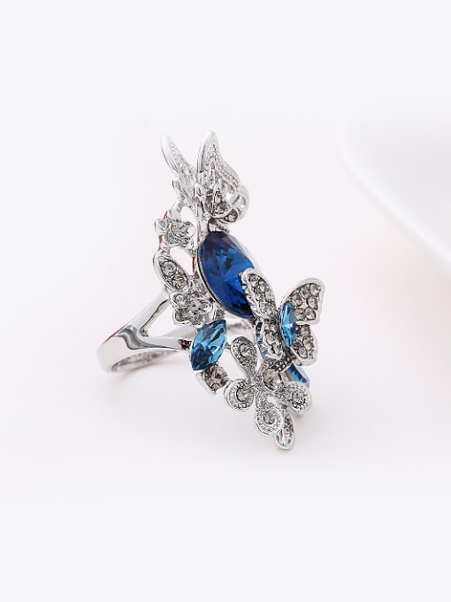 Wei Jia Exaggerated Blue Crystals Cubic Rhinestones Alloy Ring 1