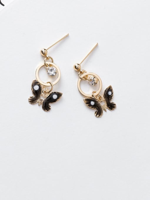 B grey Alloy With Gold Plated Cute Butterfly Drop Earrings