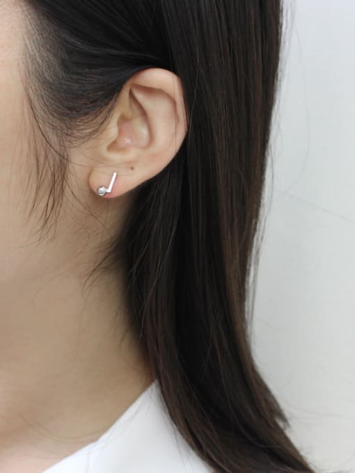 DAKA Simple Little Bar Smooth Bead Silver Stud Earrings 1