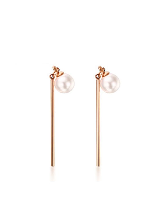 CONG Elegant Rose Gold Plated Artificial Pearl Titanium Drop Earrings 0