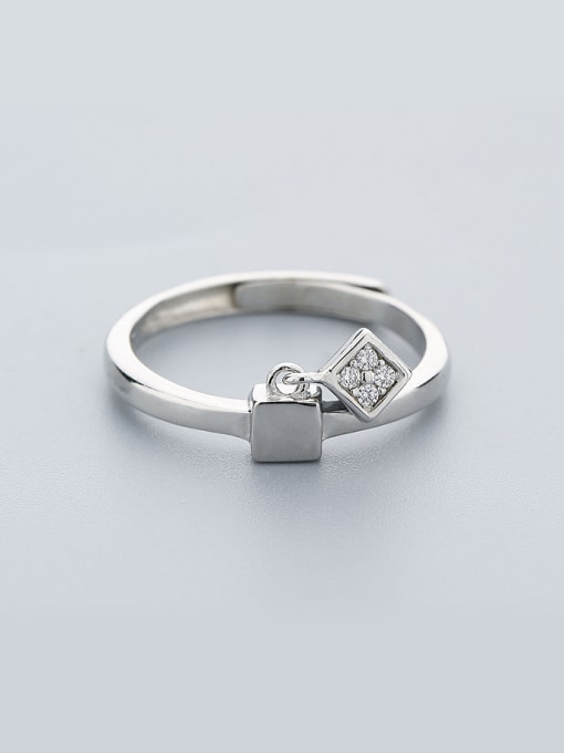 One Silver Fashion Geometric Shaped Zircon Ring 0
