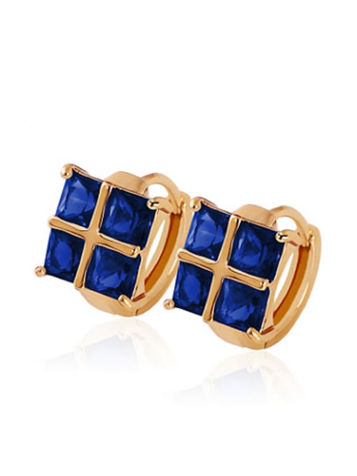 Blue Copper Alloy Gold Plated Fashion Square Zircon clip on earring