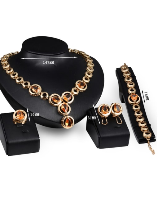 BESTIE Alloy Imitation-gold Plated Fashion Artificial Stones Hollow Round-shaped Four Pieces Jewelry Set 2