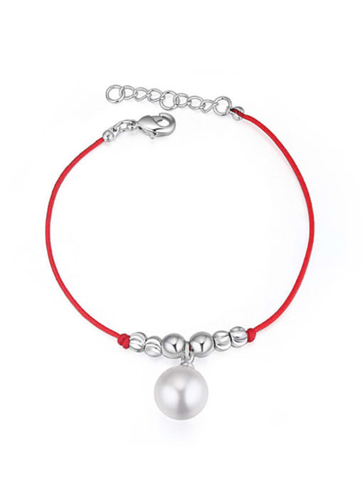 QIANZI Simple White Imitation Pearl Red Rope Alloy Bracelet 0