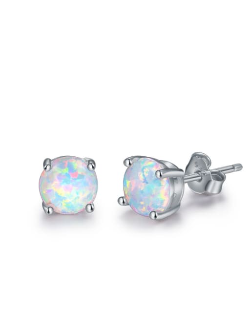 White S925 Silver Opal White Plated Stud Earrings