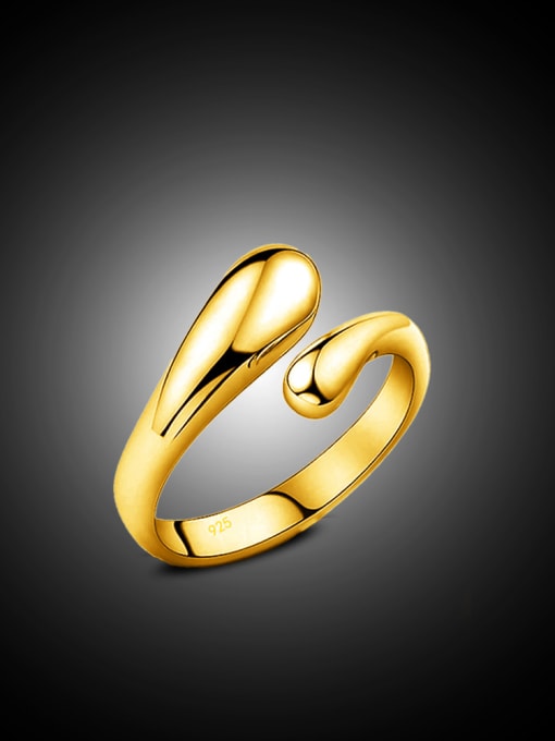 18K Golden Color Simple Smooth Plating Opening Copper Ring