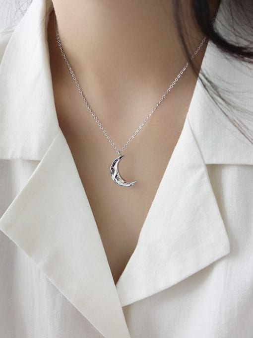 DAKA 925 Sterling Silver With Convex-Concave Simplistic Moon Necklaces 2